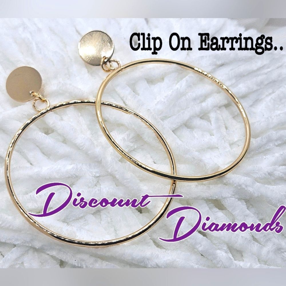 CLIP ONS 14K Yellow Gold Dangle Hoop Earrings